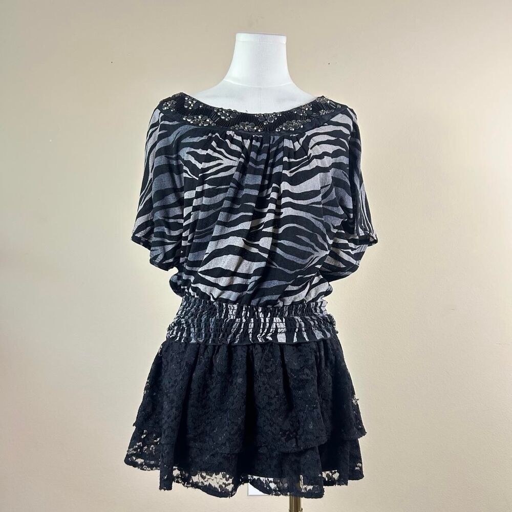 MCM Bat Wing Dark Y2K Zebra Print Top